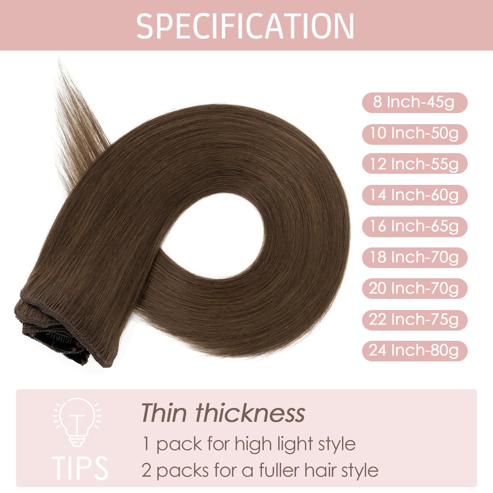 Silk-co 10inch Hair Extensions Clip in Hair Extension Human Hair #04 Medium Brown -Basic Thickness-Thin Weft- 8 Pieces Real Remy Straight Hair Extensions[50g] — view 17