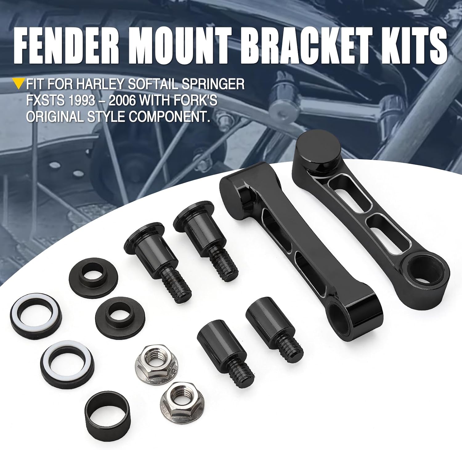 Front Fender Mount Spacer Bracket Kit Fit For Harley 1993-2006 Softail Springer FXSTS Heritage Springer FLSTS Softail Springer Classic FLSTSC (Black White)