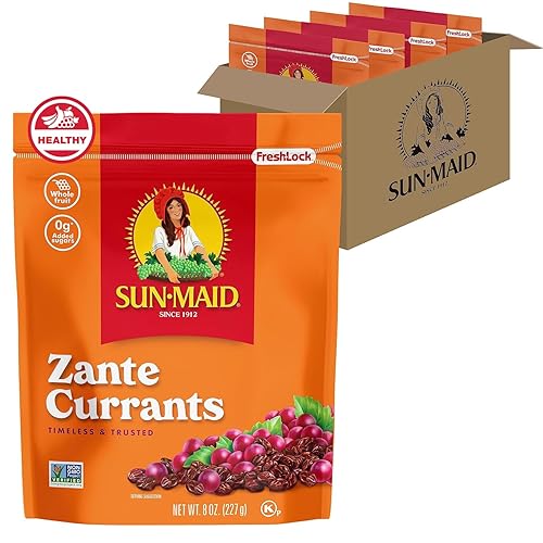Sun-Maid California Sun-Dried Zante Currants  (paquete de 4) bolsa resellable de 8 onzas  Snack de frutas secas para almuerzos y aperitivos