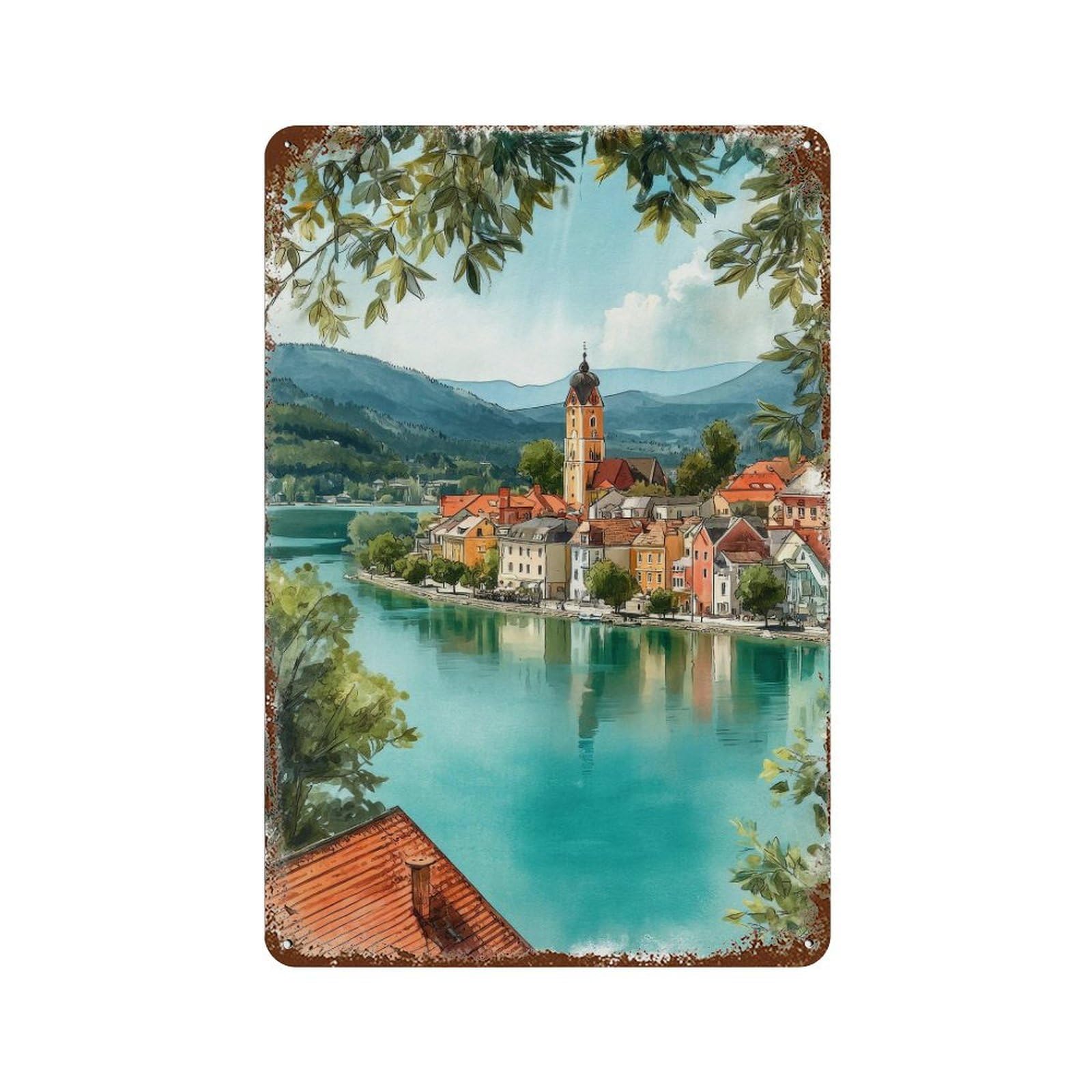 xiaoxiaoshen Klagenfurt Am Wörthersee Austria Travel Lake Town Wall Decor Art Metal Tin Poster Modern Home Decor Art Home Bar Shop Decorations Vintage Sign 30x20cm
