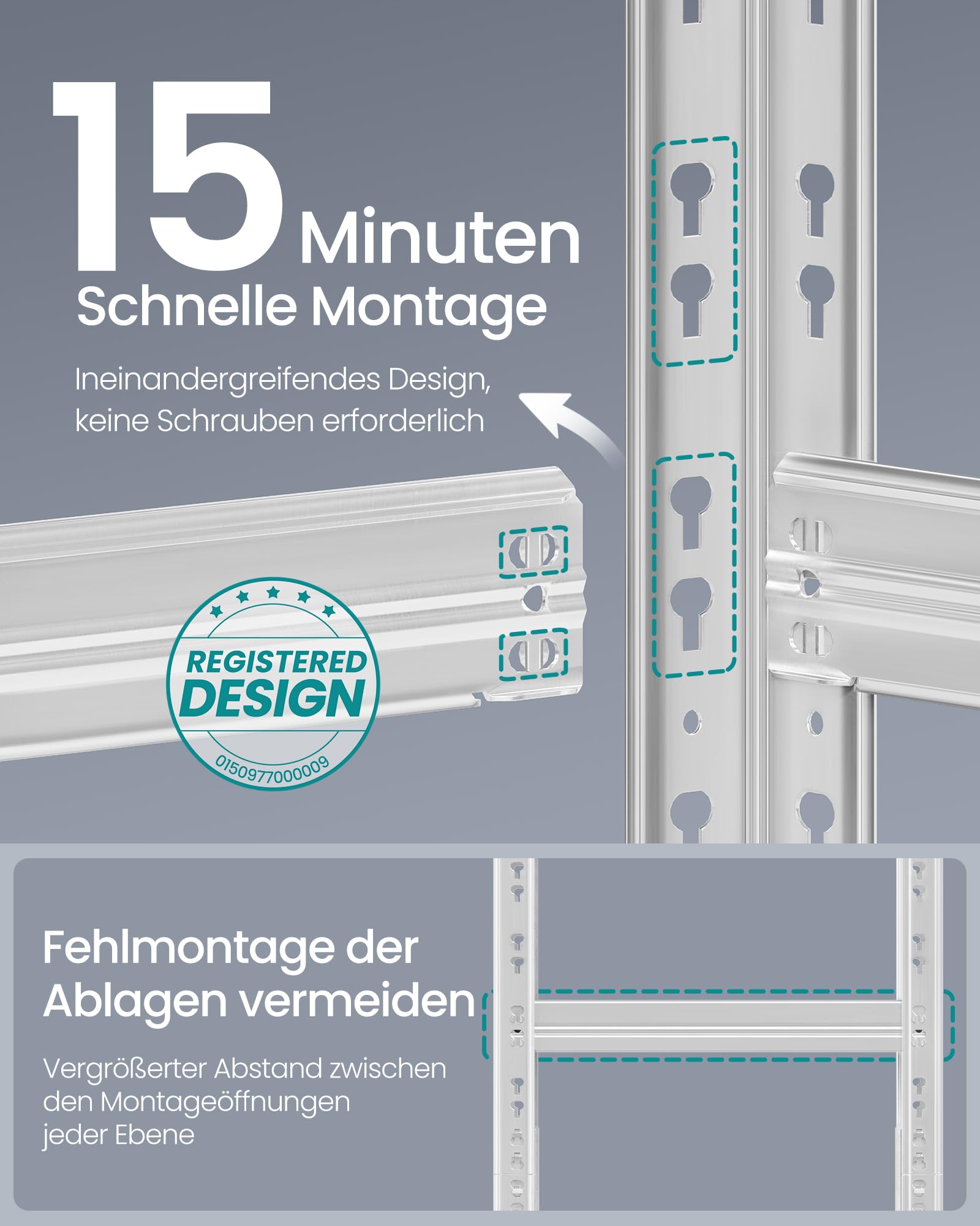SONGMICS Schwerlastregal, 2er Set, Kellerregal, 40 x 90 x 180 cm, bis 875 kg belastbar, einfache Montage, Lagerregal, verstellbare Ablagen, Lagerregal, silbern GLR455E01