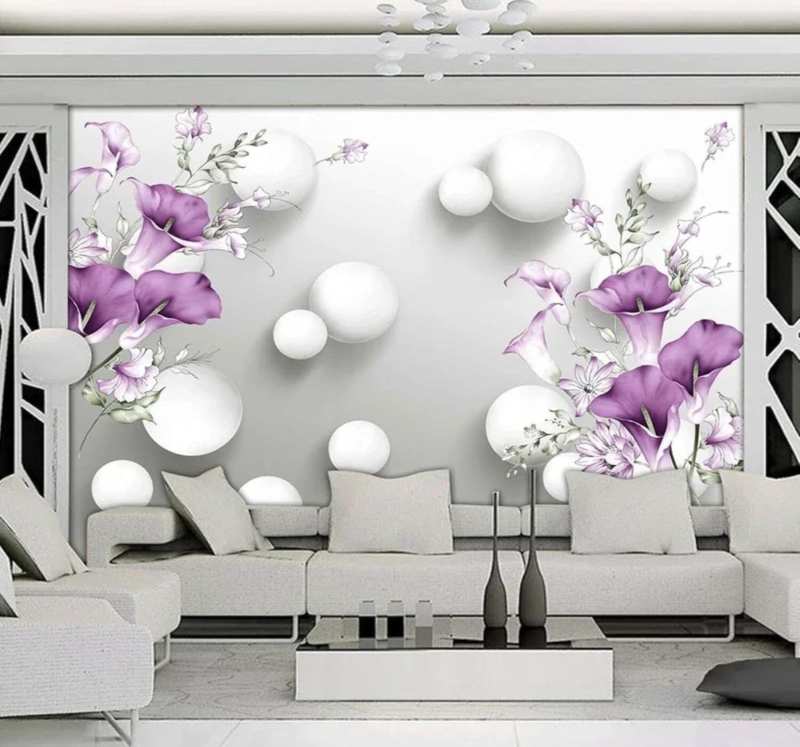 XLMING Three Dimensional Sphere Beautiful Purple Calla Lily 3D Wallpaper Luxury Home Dining Decor Paste Sofa Living Room The Wall for Bedroom Mural-300cm×210cm