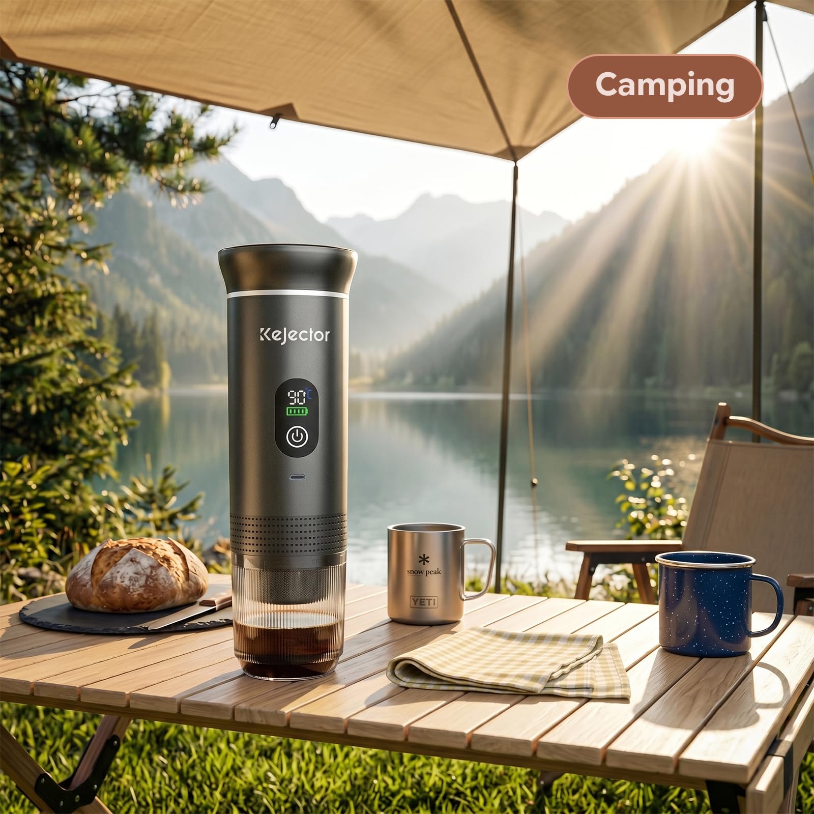 kejector Tragbare Espressomaschine mit Akku Kaffeemaschine, Espressomaschine für unterwegs, Nano Auto Kaffeemaschine, 3-IN-1 für gemahlenem Kaffee, Kapsel für Wohnmobil Wandern Camping Digitalanzeige
