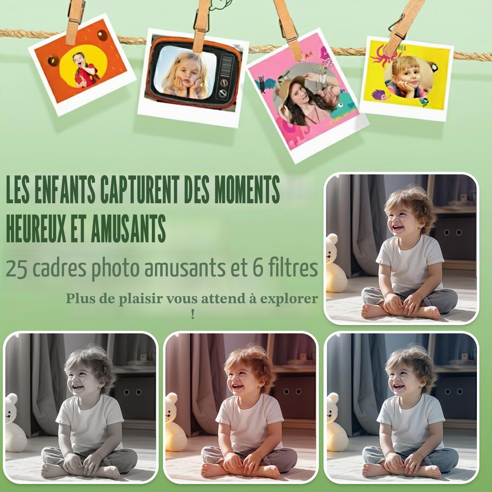 Appareil Photo Enfant, 2.0 Pouces Enfant Appareil Photo Numérique, HD 1080P Mini Caméra Enfant Selfie Apareille Photo 32G, Cadeaux Noë l& Anniversaire pour Enfants de 3 à 12 Ans (Vert)