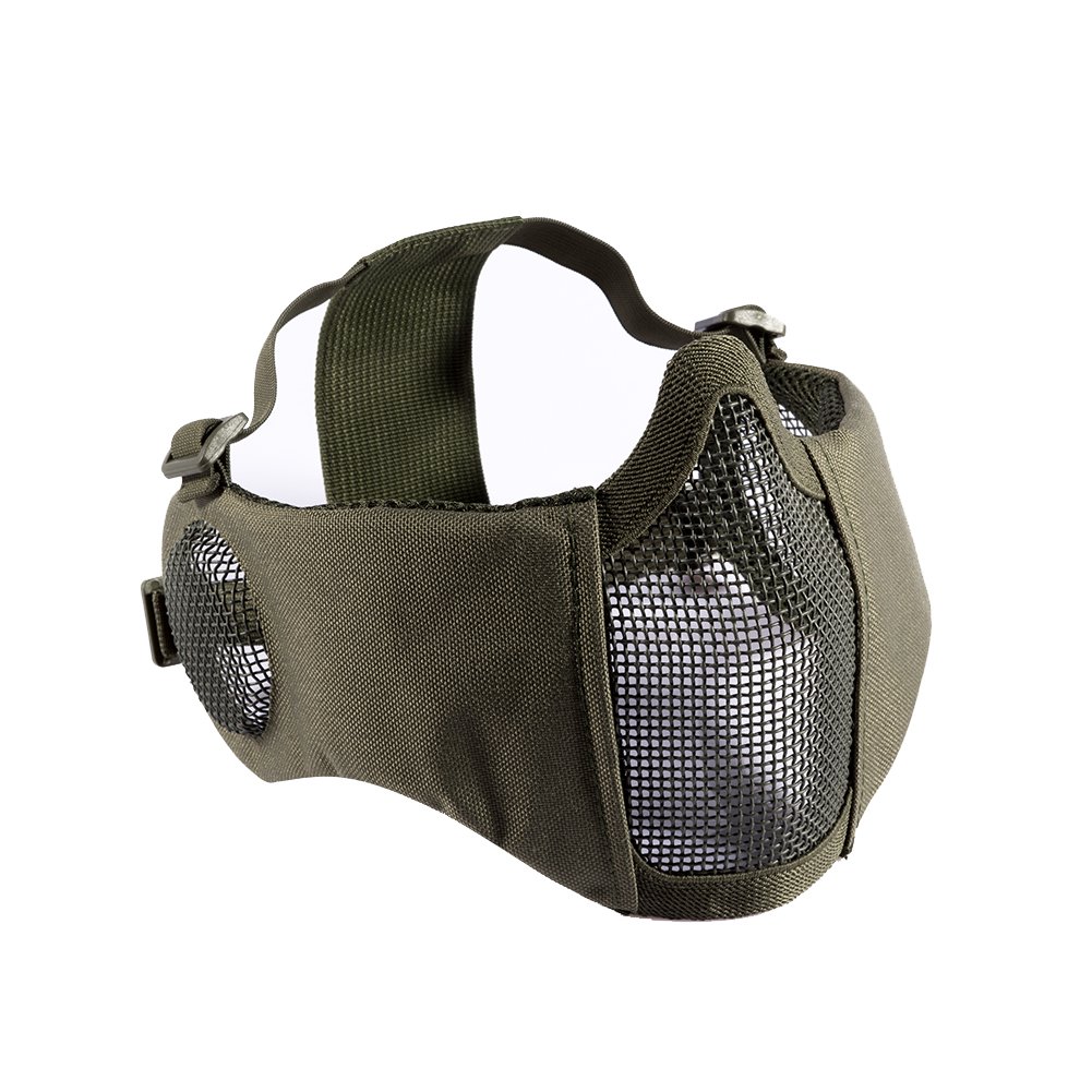 OneTigris 6" Foldable Half Face Airsoft Mesh Mask with Ear Protection, Military Tactical Lower Face Protective Mask (Olive)