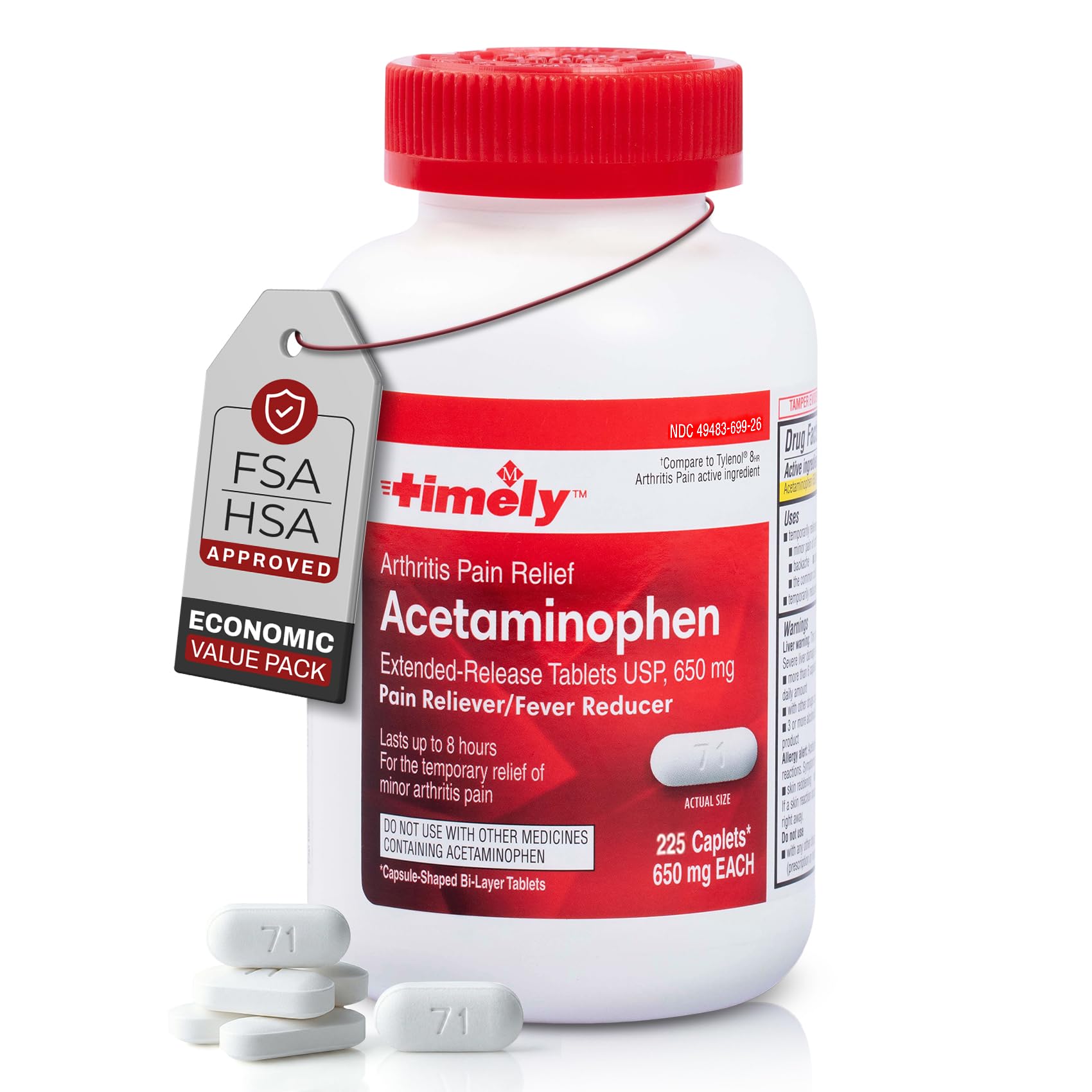 Timely Acetaminophen 650 Mg Extended Release - Compared to Tylenol 8 HR Arthr...