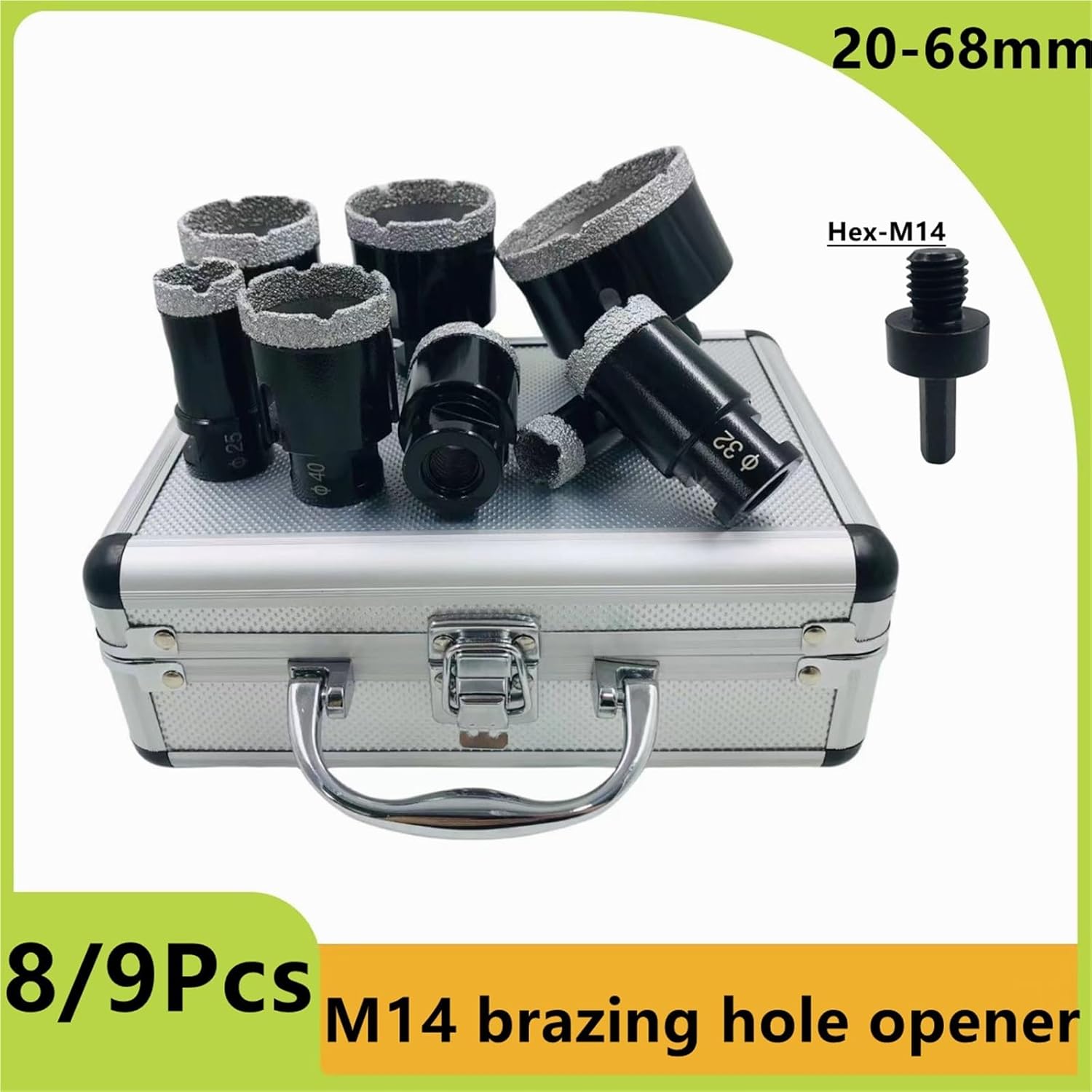 8/9Pcs Diamond Drill Bits Set Core Bits Thread Ceramic Quartz Masonry Tile Drilling Crowns Kit Vacuum Brazed Drilling Core Bits(8Pcs Aluminum Box)