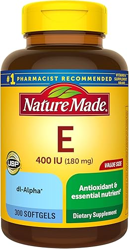 Nature Made Vitamina E 180 mg 400 UI dl-alfa suplemento dietético para apoyo antioxidante 300 cápsulas blandas