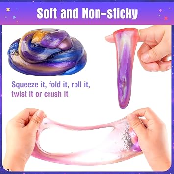 48 Pack Fluffy Galaxy Making Slime kit for Kids, Mini Easter Slime Party Favor, Bulk Putty Cheap Toy for Girls and Boys for Sensory and Tactile Stimulation, Bag Fillers, Soft Non-Sticky