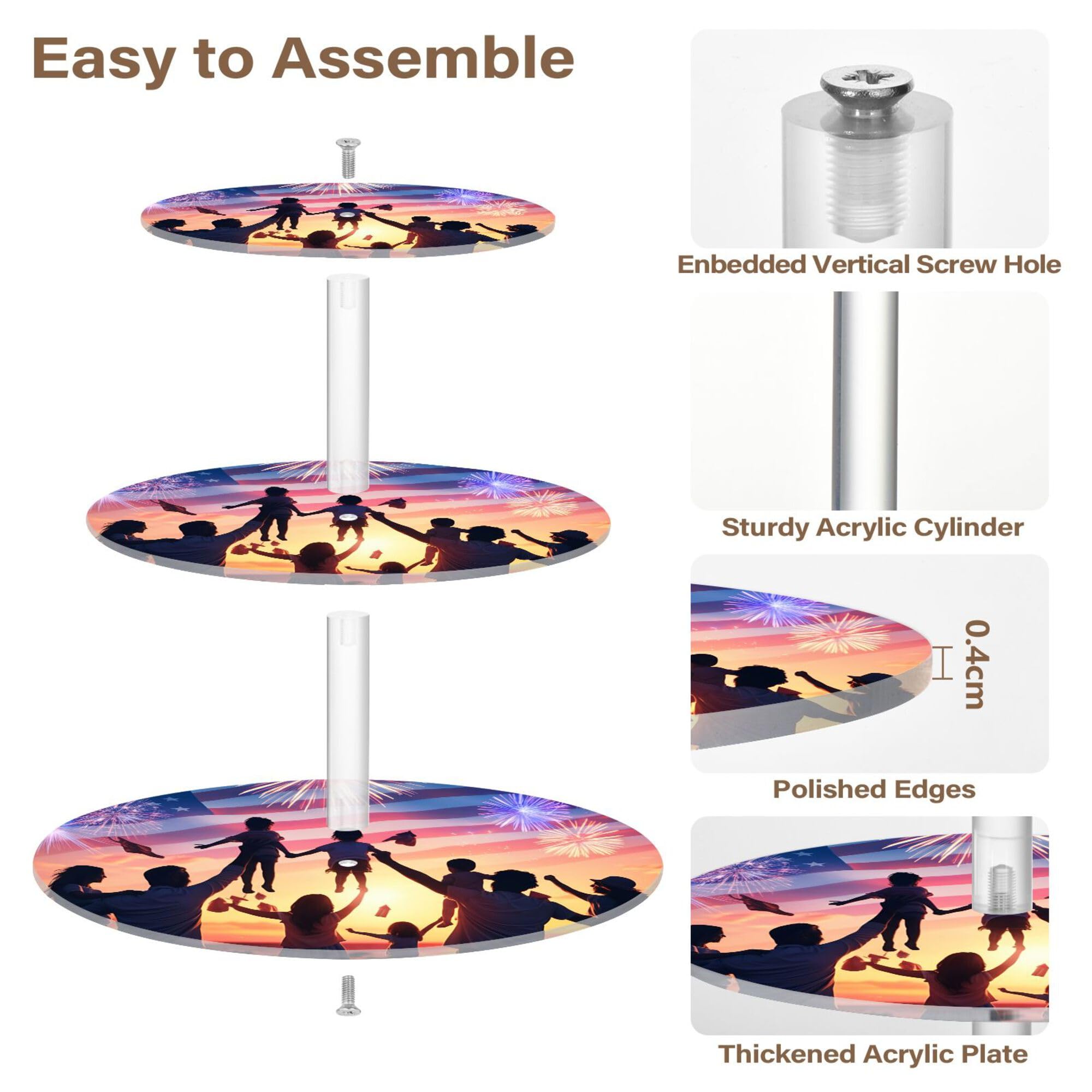 PYBUG Independence Day 3 Tier Acrylic Cupcake Stands Tower,Dessert Table Display Set for Tea Party,Wedding,Birthday, Baby Shower