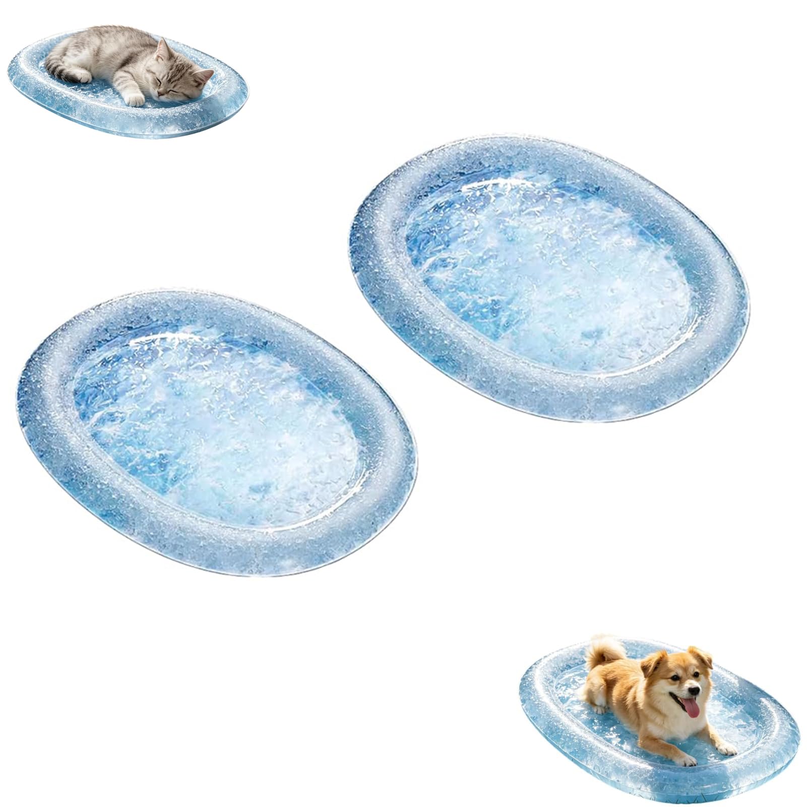 GnathicHOME Pet Cooling Mat Oval Ice Gel Bed, Self-Cooling Dog Cat Cool Pad, Waterproof Cooling Cushion for Small Medium Pets, Summer Heat Relief Pet Cool Bed (M,blue-2)