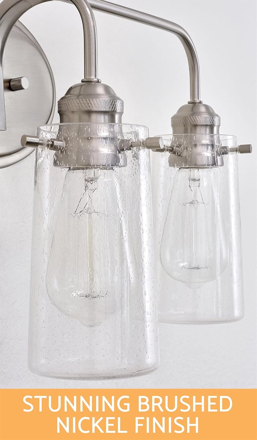 Black Friday 🔥 Kira Home Rayne 22.5 Modern Farmhouse 3-Light Vanity/Bathroom Light + Seeded Glass Shades, Brushed Nickel Finish, Over Mirror Lighting