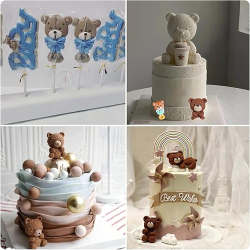 Miniatura 9 de LKDQUTHM Juego de 4 moldes de silicona de oso para decorar pasteles, cupcakes, pasta de goma de mascar de chocolate, caramelo y chocolate, arcilla