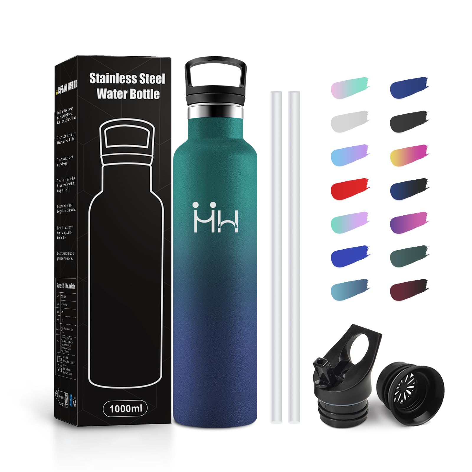 JAPORIA 1L Thermal Water Bottle with Straw, Leak Proof Thermal Bottle, BPA Free, Thermos for Adult, Camping, Cycling, Travel