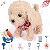 GOBRILLFUN Toy Dog That Walk and Bark, Pet Care Playset - Remote Control Leash Interactive Electronic Plush Puppy, Tail-Wagging Stuffed Dog, Birthday Gift for Kids Girls Boys Aged 3-6 Year