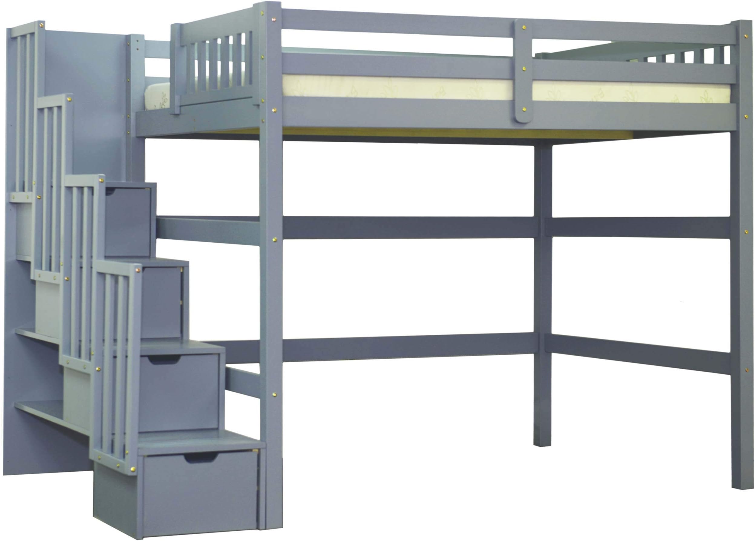 Staircase Twin Loft Bed with Storage Grey