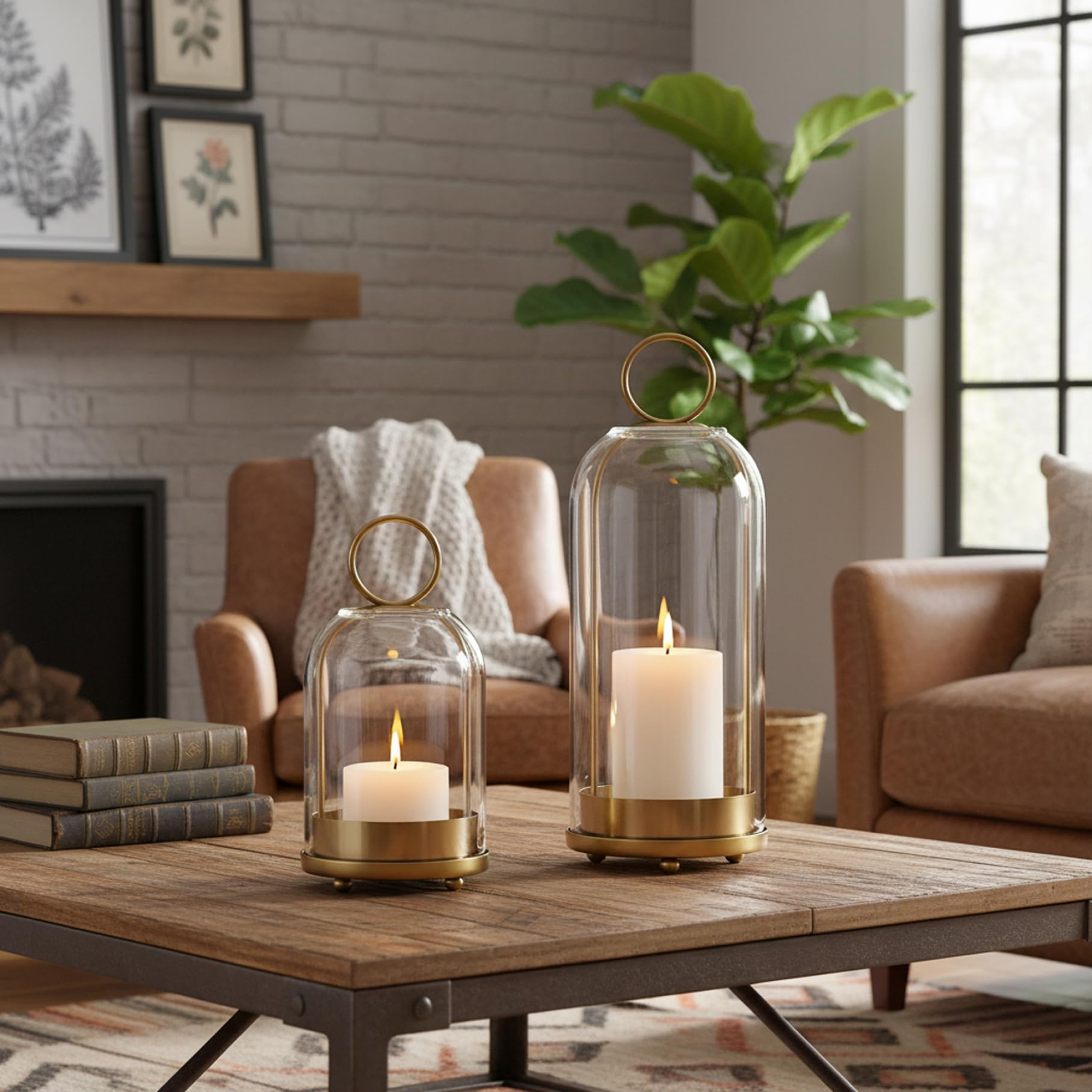 2 portavelas de Cristal huracán, portavelas de Metal Dorado para decoración rústica de Granja, de Cristal Transparente para Mesa o Colgar en la Pared