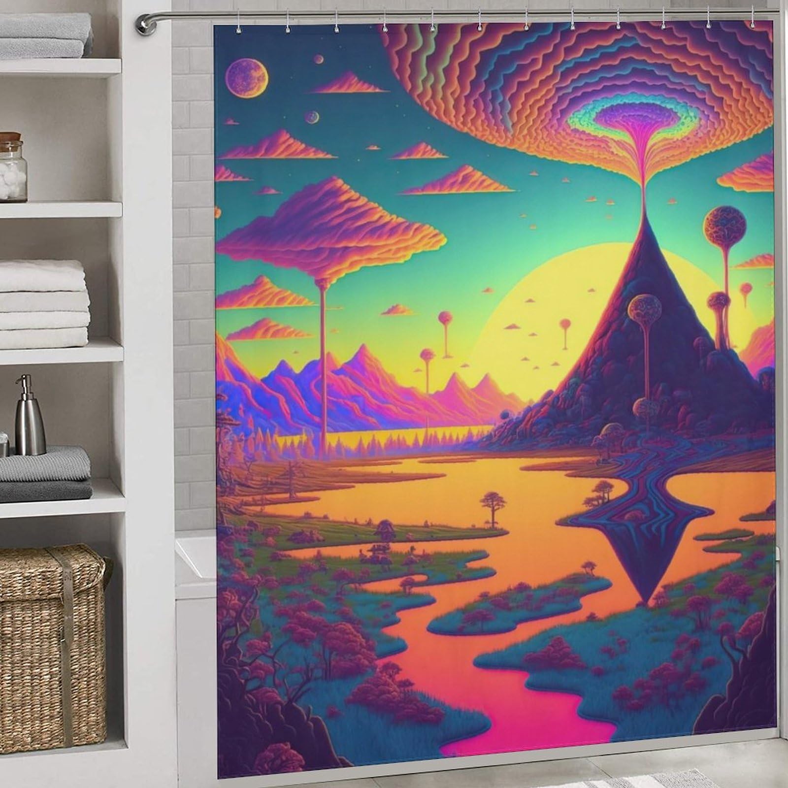Rideau de douche psychédélique pour baignoire de maison ou hôtel 183x183cm