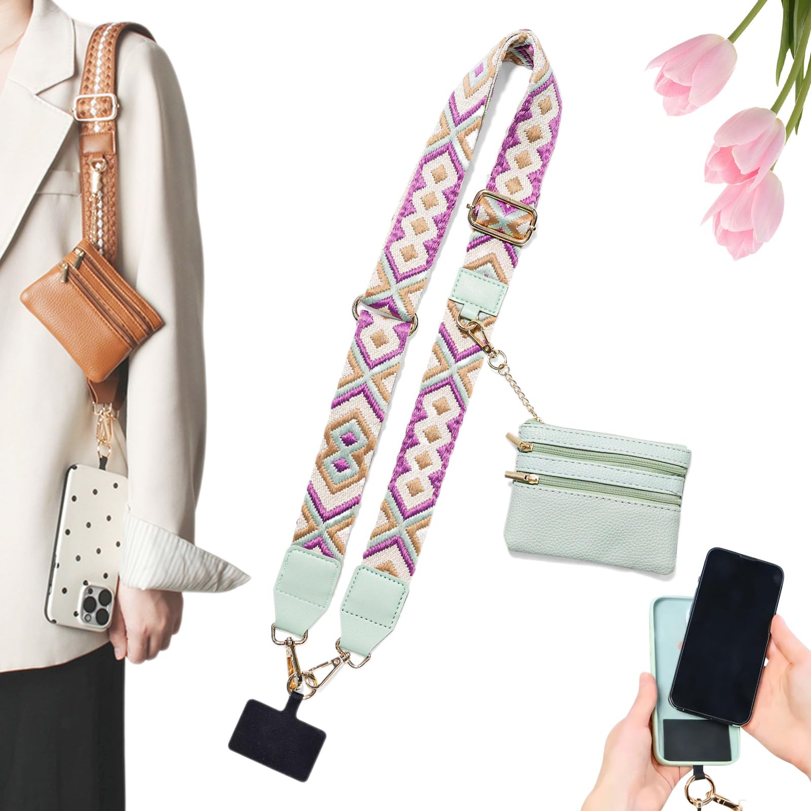 Snrtevu Crossbody Phone Strap With Zippered Pouch, Crossbody Phone Lanyard With Purse, Multifunction Adjustable Phones Strap Crossbodys Anti Theft, Modern Functional, For Travel And Shopping (2)