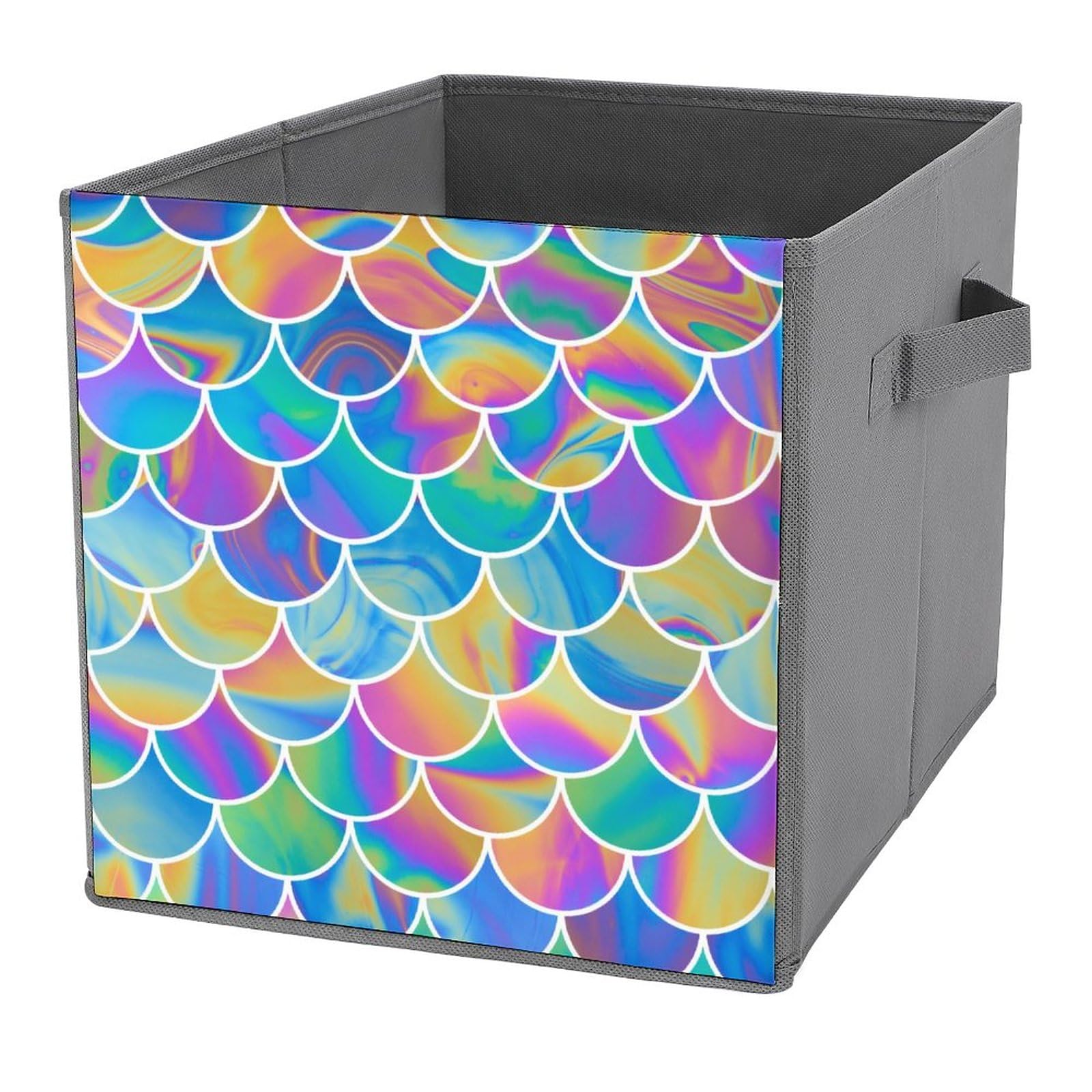 Colorful Scale Summer Storage Cubes, Bulingling 11 Inch Fabric Bins with Double Handles,Closet Organizers for Shelves,Foldable,for Clothes,Toys