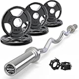 2 Inch EZ Curl Bar with Weights, 350LBS Capacity Olympic Barbell for Bicep & Triceps, Home Gym Strength Training