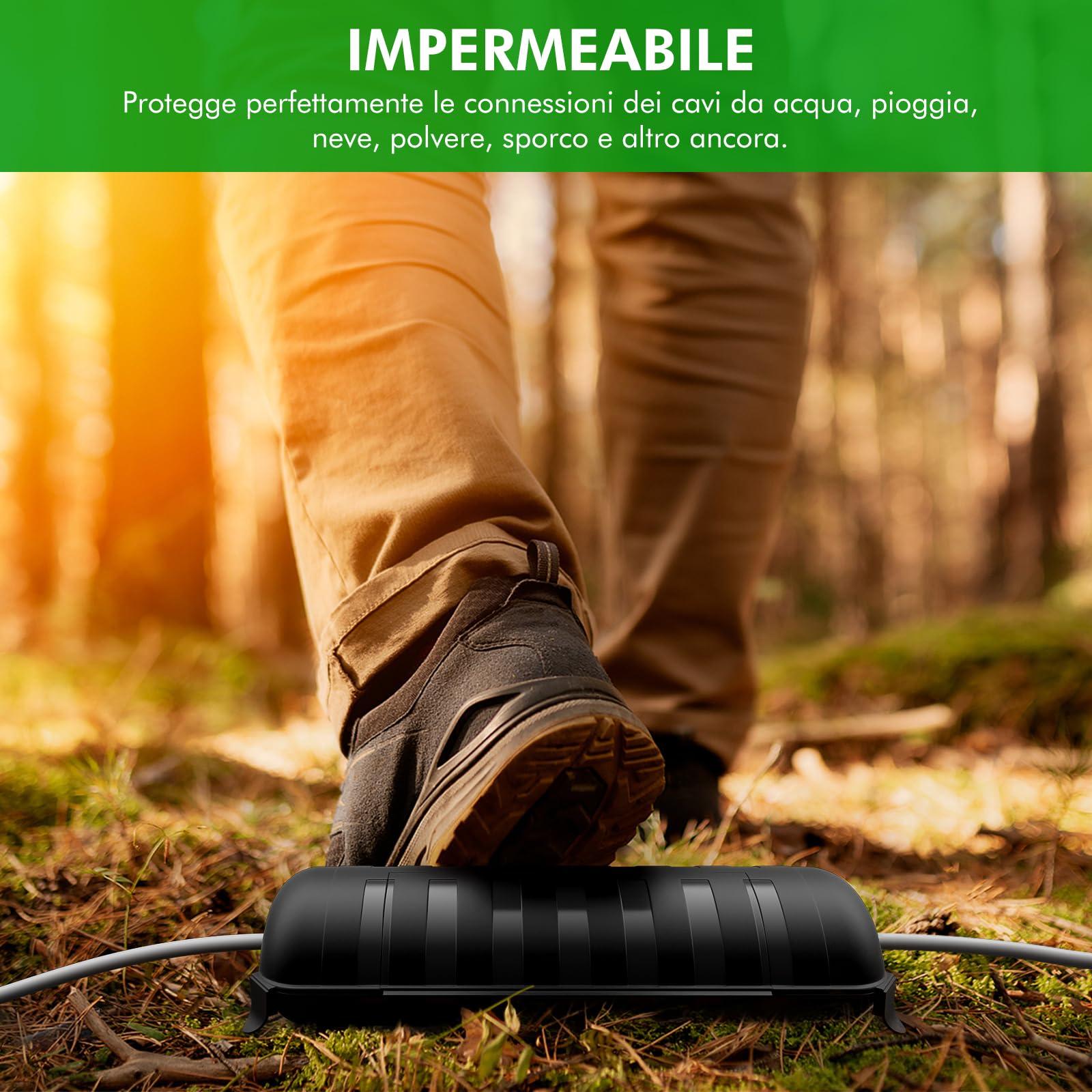 RESTMO Scatola di Protezione Stagna IP44 (290x110x75 mm) – Resistente alle Intemperie, Impermeabile per Prolunghe, Decorazioni per Vacanze e Utensili Elettrici in Plastica, Nero