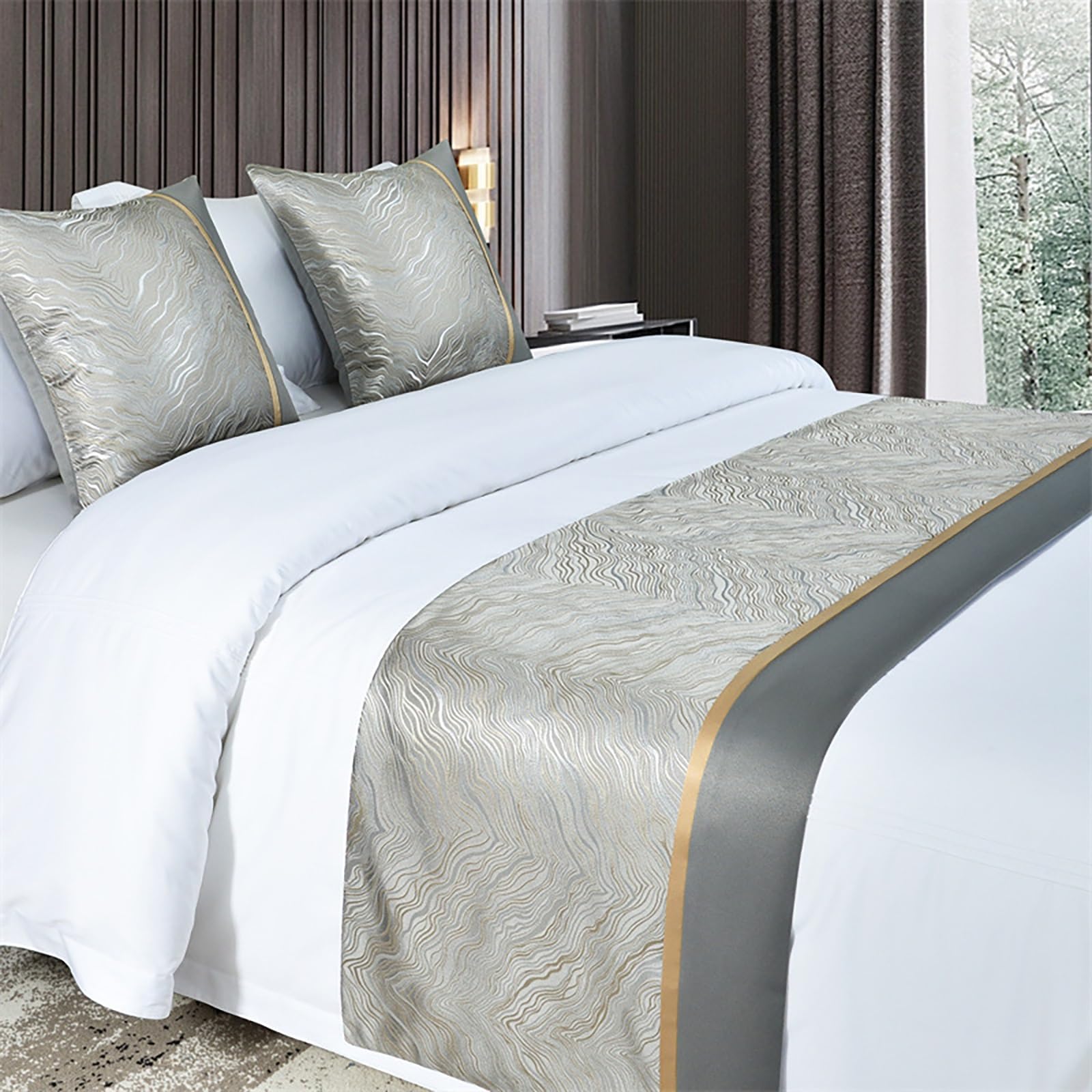 VNVFJKLO bed runner, Bed Runner Mountains Rivers Jacquard Theme Of Foot For, Luxurious End Scarves Bedding Towel Decor Protection Bedspread For Hotel Home Scarf(A gray,50 * 240cm for 180cm Bed)