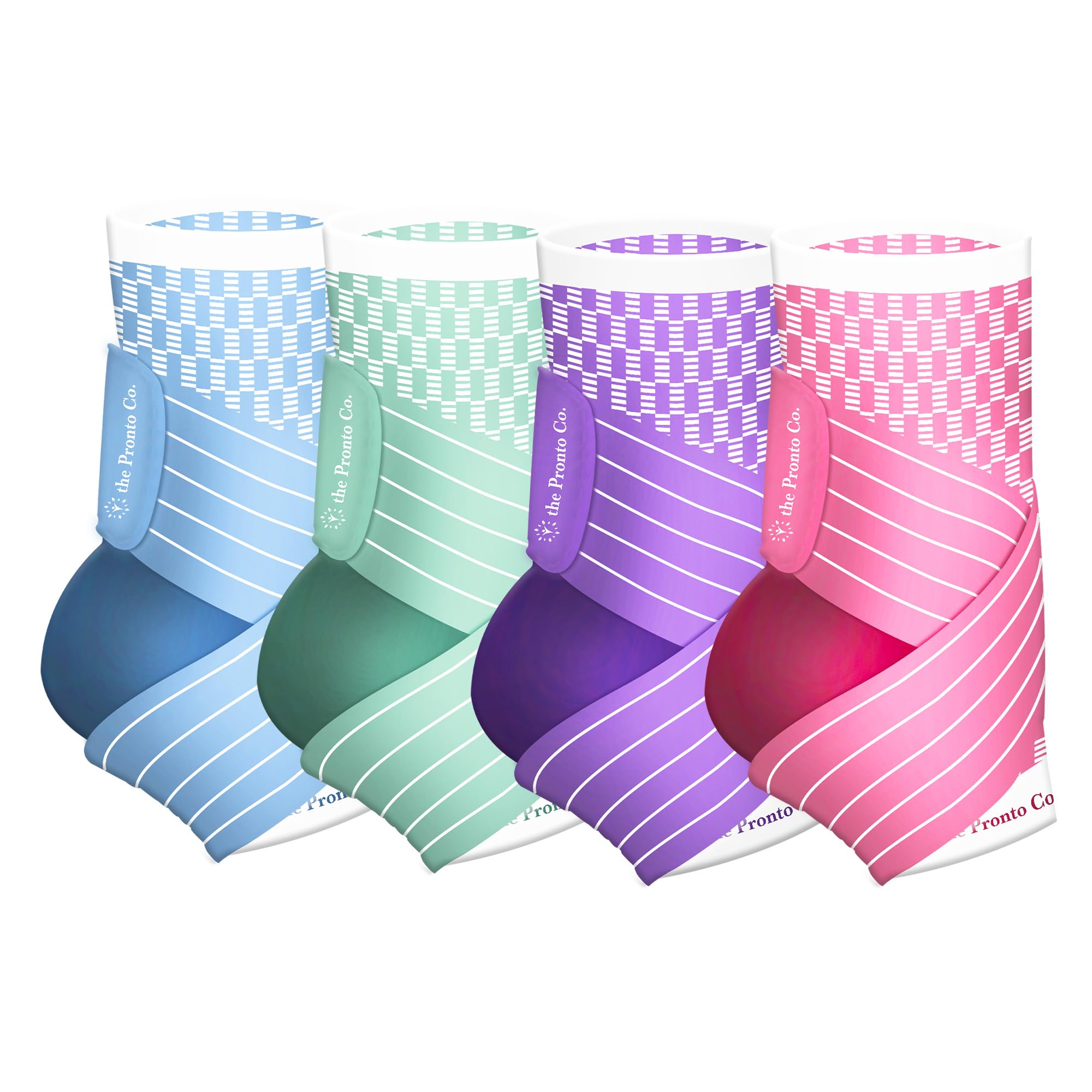 the Pronto Co. Ankle Brace (4 Pack) – Adjustable Compression Support Sleeve for Plantar Fasciitis, Sprained Ankle, Tendonitis, Injury Recovery – Breathable, One Size Fits Most, for Men & Women