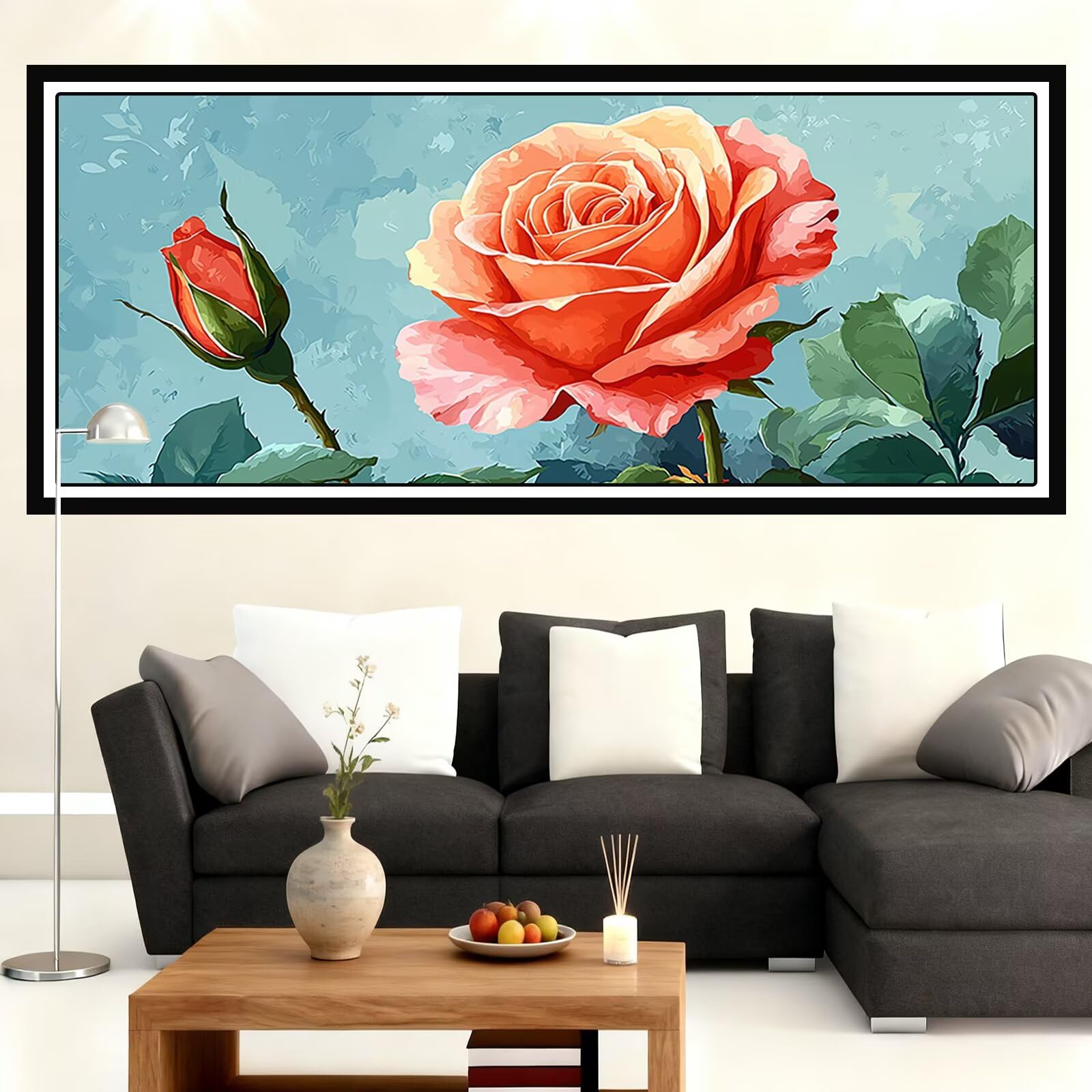 Maluj według numerów dla dorosłych różowy 180x70 cm XXL malowanie według numerów dorośli kwiaty zestaw, DIY DIY Kit Paint by Numbers Zawiera pędzle i Pigment Akrylowy Prezent Kobieta Dekoracja Domu L
