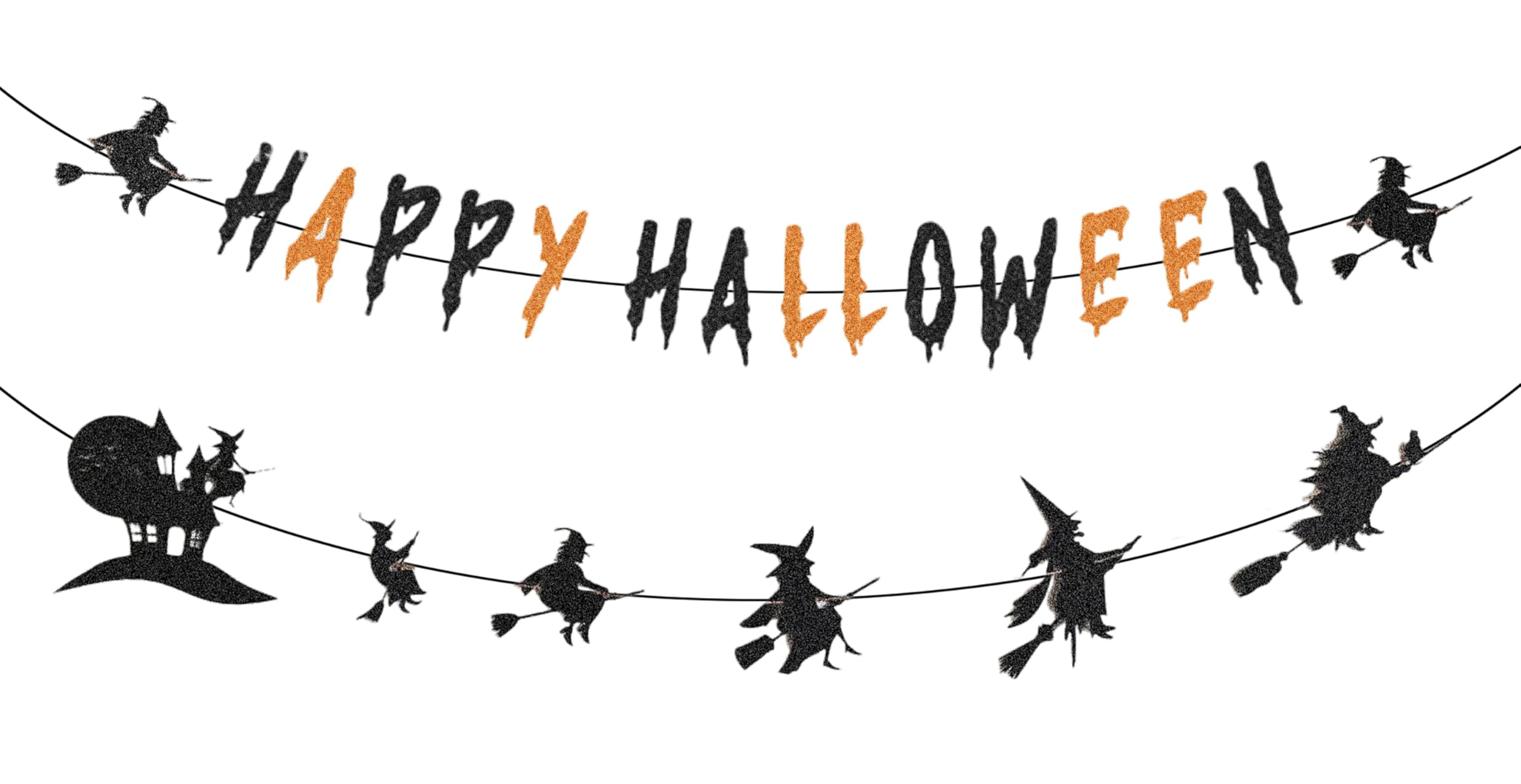 Witch Happy Halloween Banner Decorations,Glittery Black Witches Happy Halloween Party Decorations for Halloween Party Decor Banner Indoor Outdoor Supplies