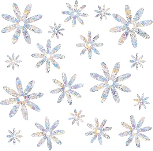 AnyDesign 38 calcomanías para ventana de flores pequeñas, diseño de margaritas, anticolisión, estáticas, arcoíris, autoadhesivas, vinilo prismático,