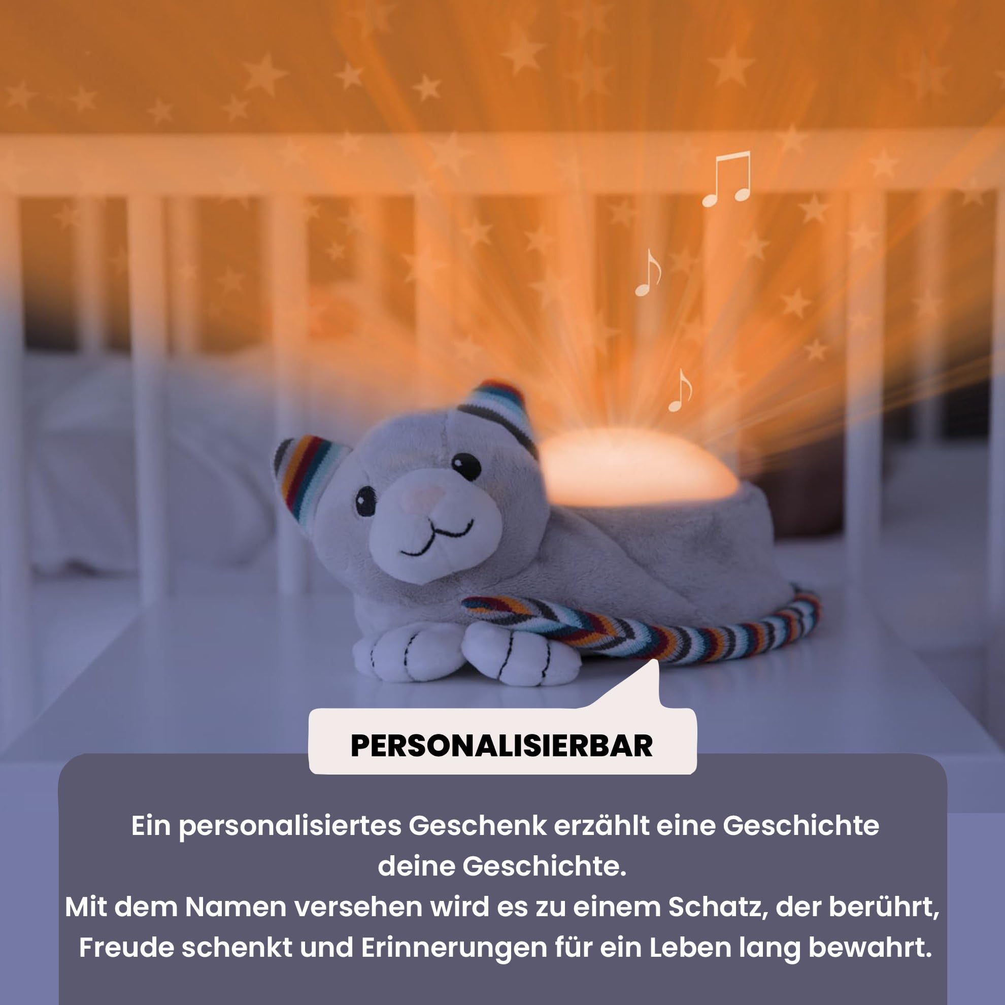 Personalizzabile proiettore di stelle Kiki la gatta–luce notturna con musica e proiezioni di stelle colorate–melodie rilassanti e timer–personalizzato con nome stampato–ZAZU