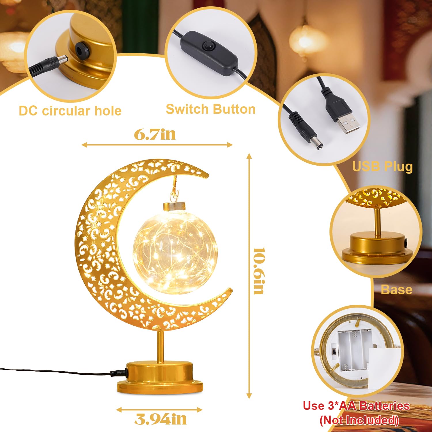 Moon Lamp, Ramadan Decorations for Home, Eid Mubarak Decorations, Ramadan Lights Decorations, Enchanted Lunar Lamp, Ramadan Home Table Decor, Galaxy Light, Moon Night Light, Battery Operated Lamp