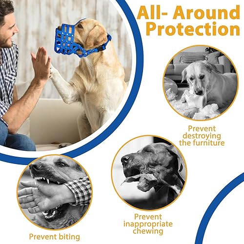 Miniatura 5 de Bozal para perro, bozal de cesta de PVC suave para perros medianos y grandes con hocico largo, bozal transpirable para evitar morder, carroñar y