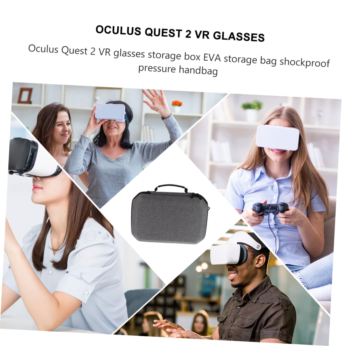 Étui Rigide de Rangement VR Compatible de Transport EVA Antichoc avec Poignée Protection Légère et Sécurisée pour Casque et Manettes Blanc