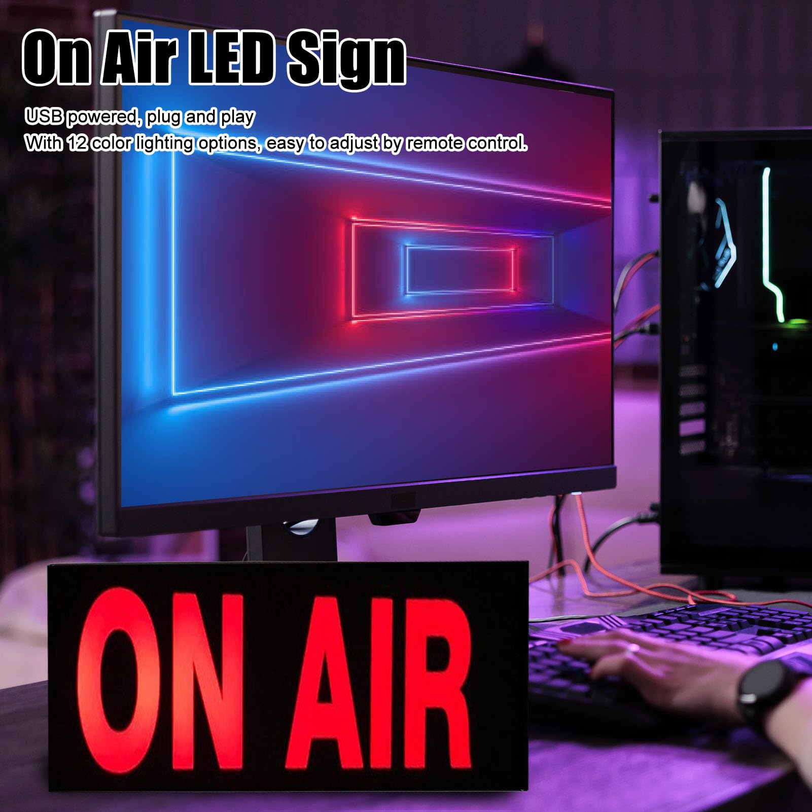 On Air Lichtschild, LED Lichtaufnahmeschild, USB betrieben mit Fernbedienung, On Air Neonschild, LED Lichtbox Dekoration für Studio-Übertragungen, Live Streaming