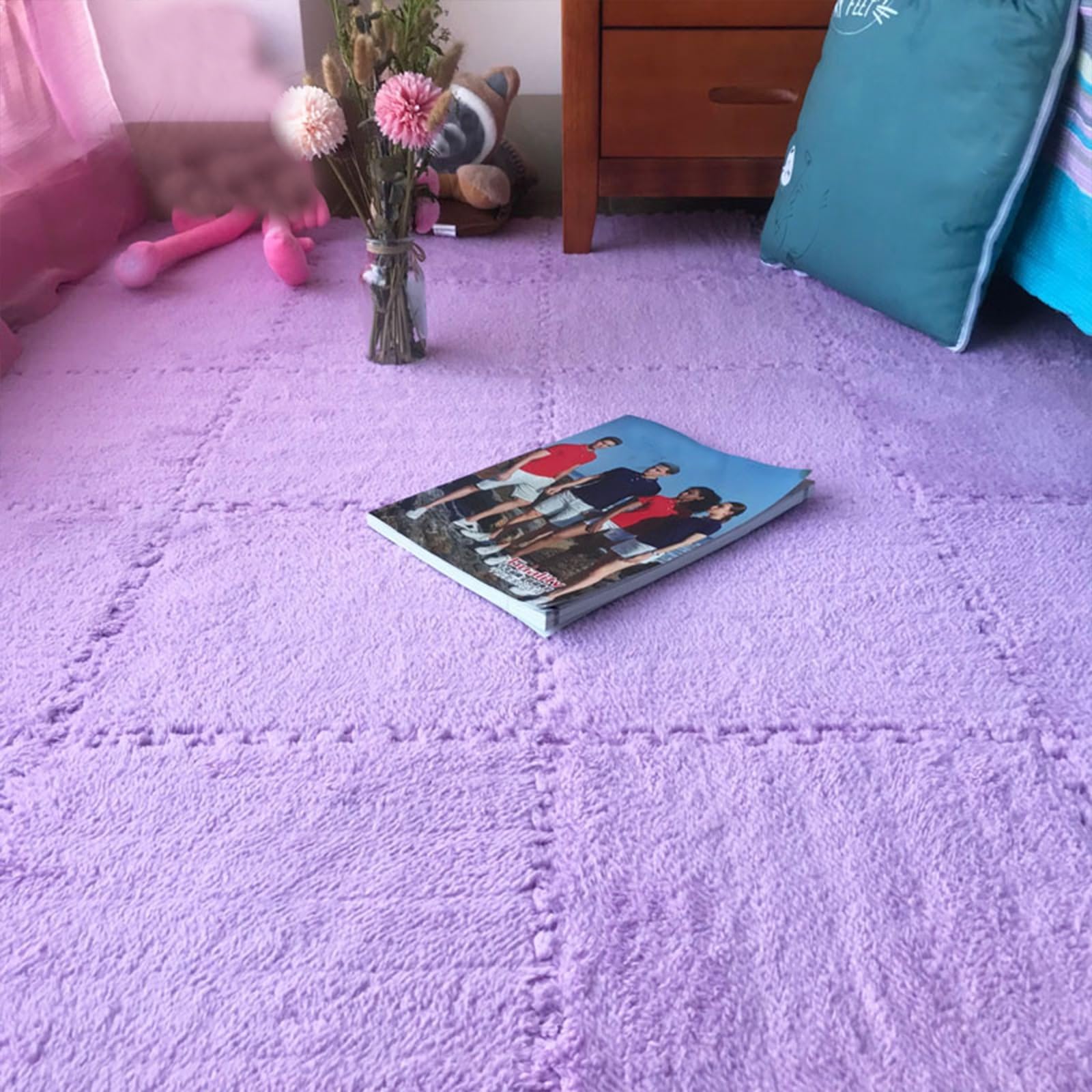 10 Stück 30 x cm Plüschschaum-Puzzle-Bodenmatten(Purple)