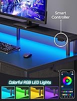 Vista 4 de Seventable Escritorio de Computadora con Tomas de Corriente y Luz LED, Escritorio de Oficina en Casa de 39 Pulgadas con 5 Cajones, Escritorio