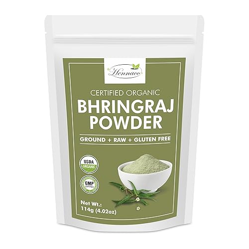 Polvo orgánico de Bhringraj - Polvo de máscara capilar Bhringraj, bolsa resellable con cierre de cremallera, orgánico USDA, polvo de Bhringraj para
