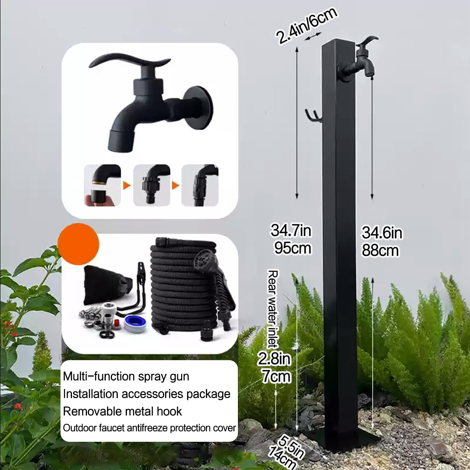 Genérico Columna de Agua Vertical para jardín Exterior de Acero Inoxidable 304 - Soporte Independiente para Manguera, dispensador de Grifo anticongelante, hidrante de Fuente de 88 cm para jardín, Pat