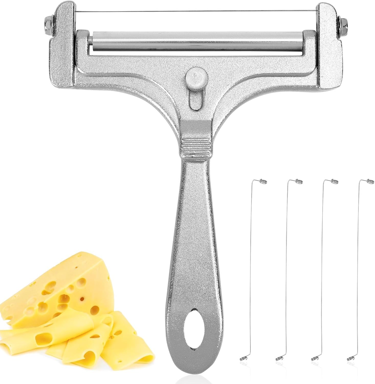 Cheese Cutter, Stainless Steel Cheese Slicer with 4pcs Extra Wires Adjustable Handheld Butter Block Cutter for Cheddar Gruyere Mozzarella Kitchen Slicing Tools Cheese Cutter, Stainless Steel Cheese Slicer with 4pcs Extra Wires Adjustable Handheld Butter Block Cutter for Cheddar Gruyere Mozzarella Kitchen Slicing Tools