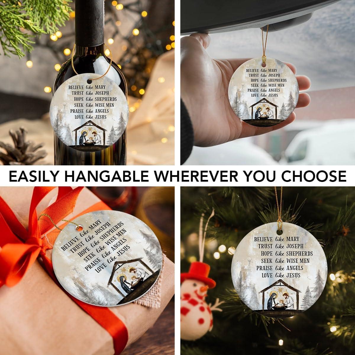 2025 Nativity Christmas Ornaments - Believe Like Mary Trust Like Joseph Jesus Christmas Decorations - Round Ceramic Ornament for Christian Gifts, Religious Christmas Ornaments, Nativity Decor - Image 5