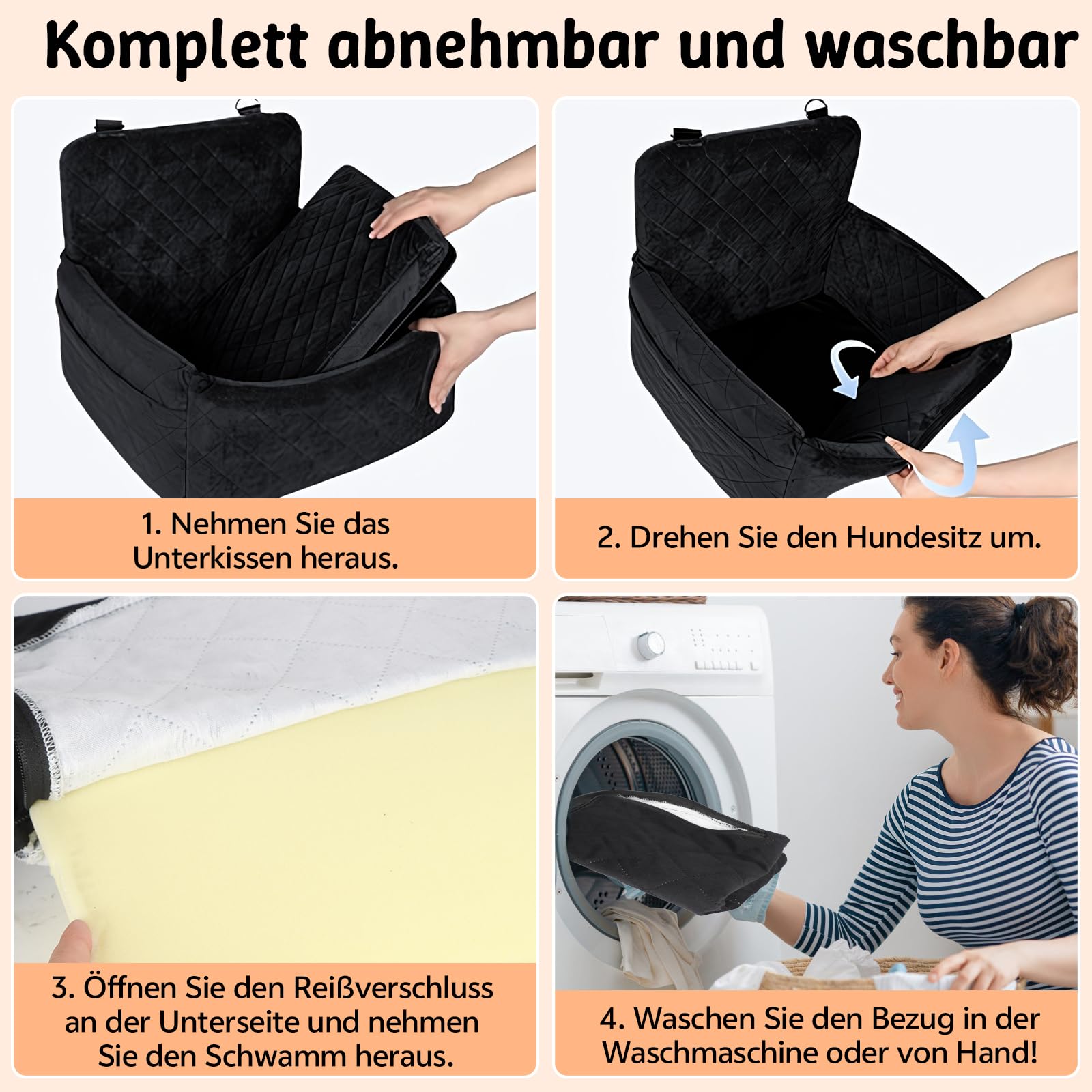 Hundeautositz bis 9 kg, Memory-Schaum Hundebooster mit Plüsch-Samt-Bezug, Rutschfeste Unterseite & 2 Sicherheitsgurte, Waschbares Reise-Hundebett mit Sicherheitsleine, 45x45x34cm