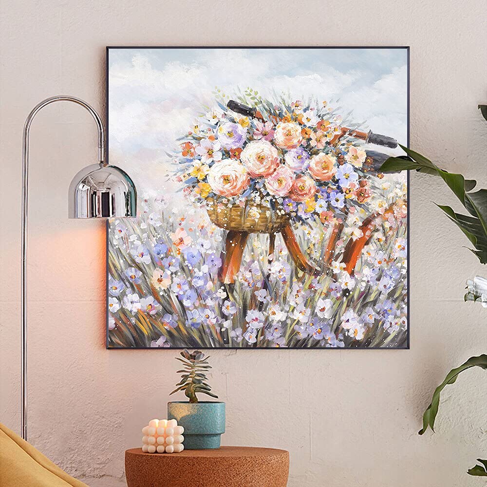 Amazon.co.jp: 花自転車壁アートキャンバス絵画写真北欧風景ポスターと