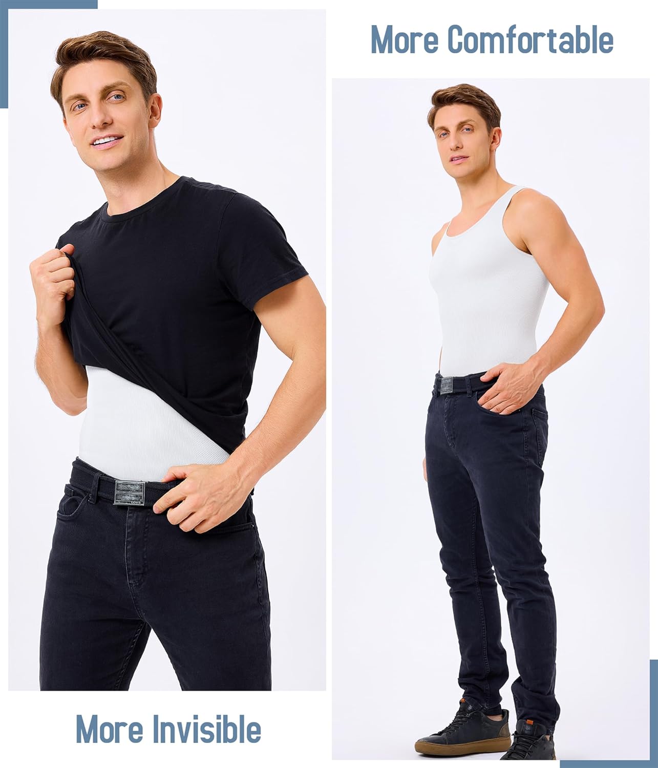 TAILONG 2 Pack Compression Shirt Men Body Shaper Slimming Shirt Tank Top Shapewear Tummy Control Vest - Image 5