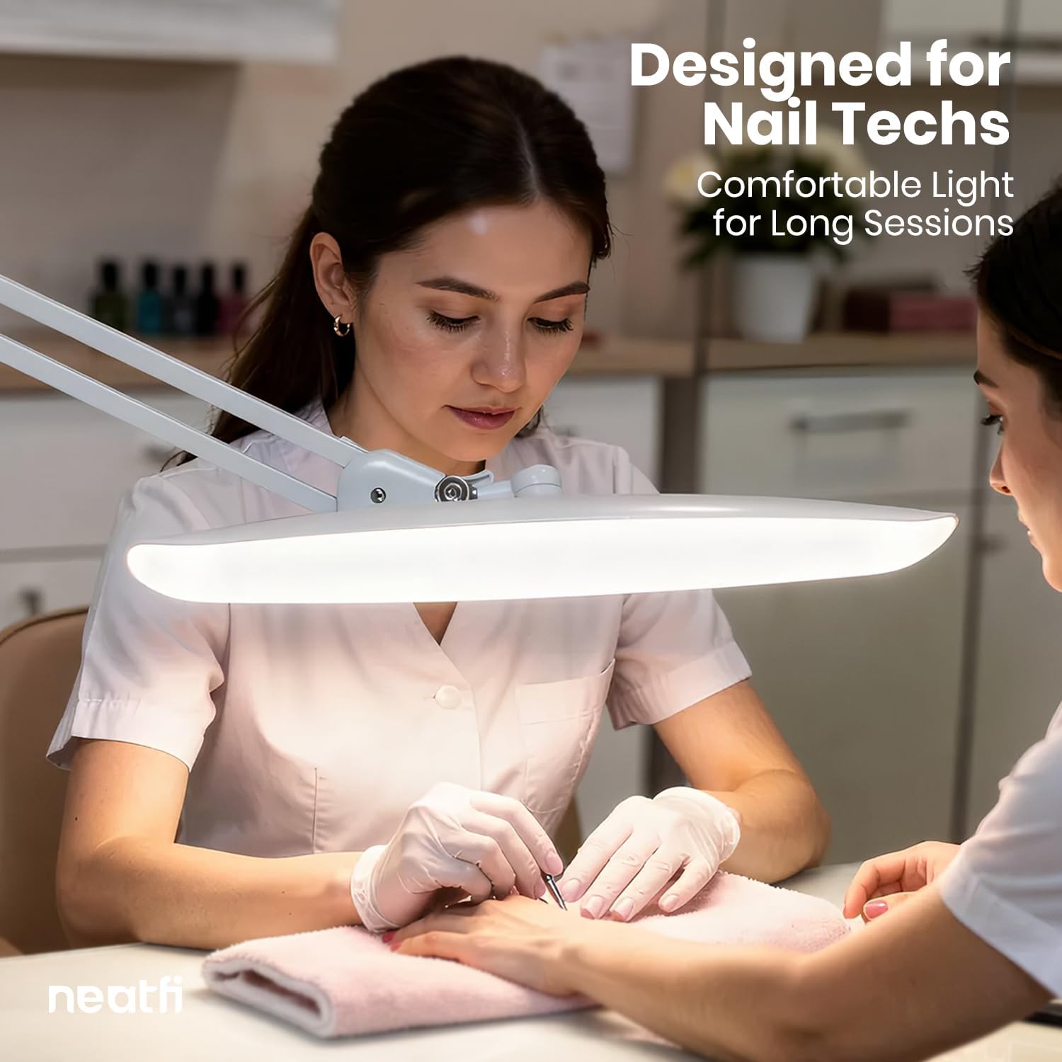 neatfi xl led desk lamp with clamp, 2200 lumens, 24w, 20-inch wide head, dimmable 4 brightness levels, task light for home office, crafts, workbench (non-cct, white)