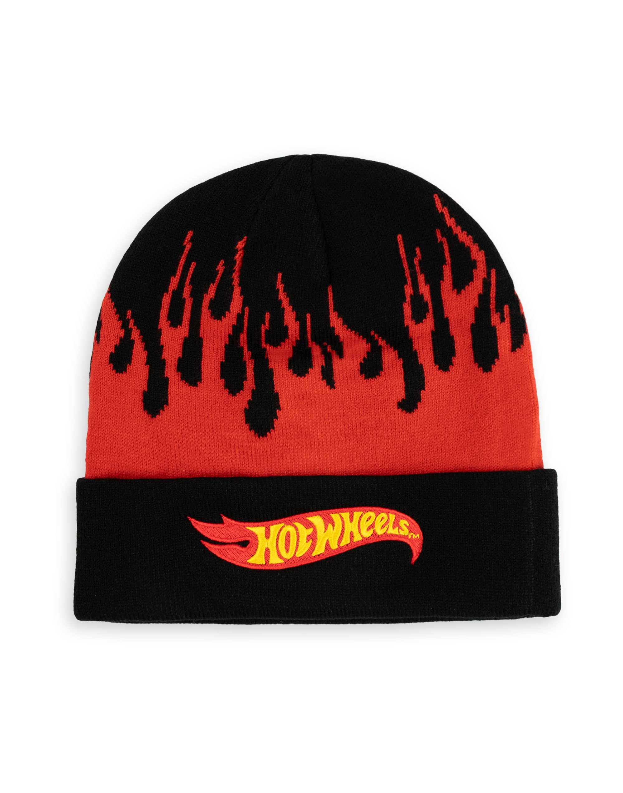 Hot Wheels Black & Red Beanie Hat | Unisex Character Design with Flame Pattern | Warm Headwear for Outdoor Activities