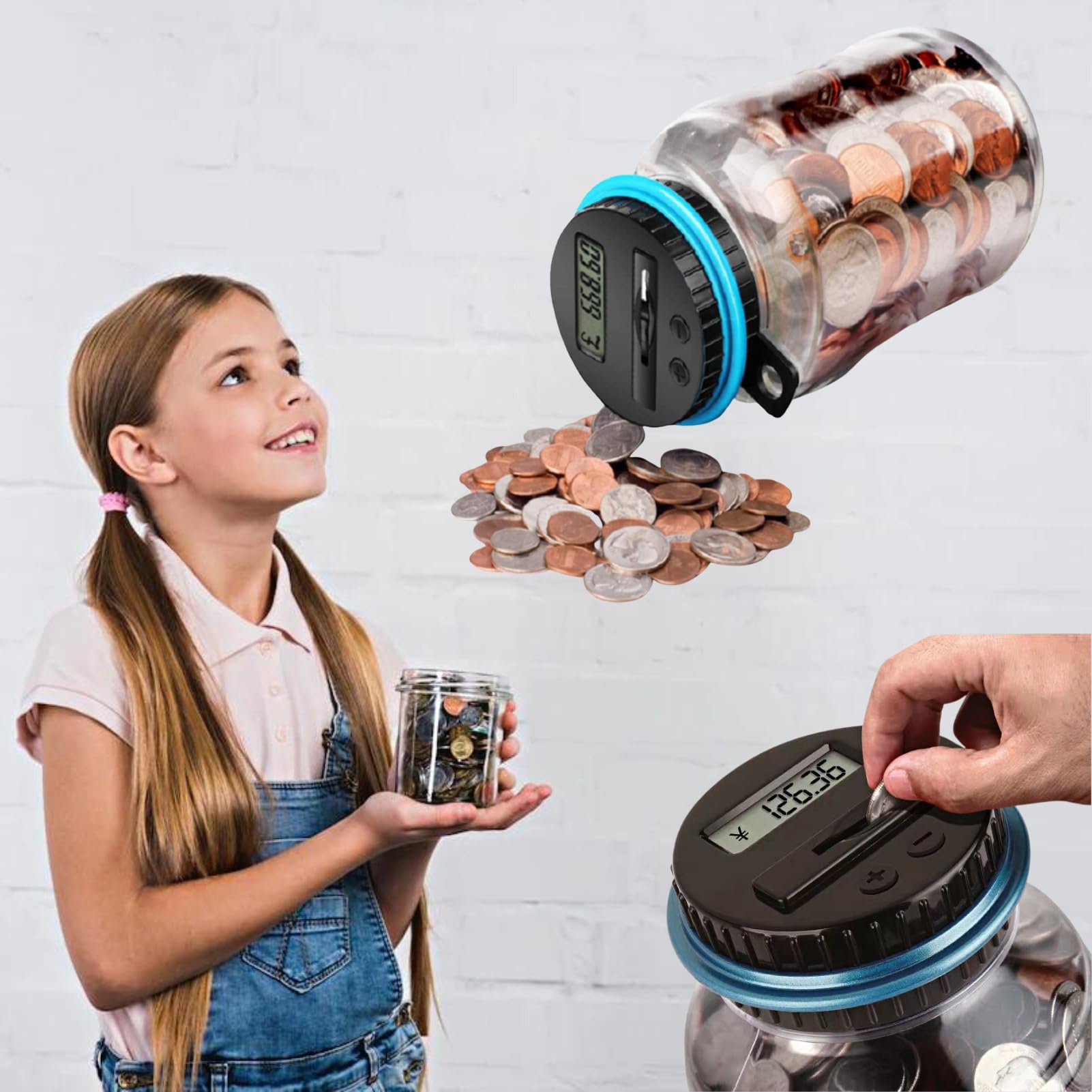 Digitale Spardose, 2,5L (800–1000 Münzen) Spardose mit Zähler, Spardose Groß mit LCD-Bildschirm, Durchsichtige Sparschwein, Münzzähler für Kinder Erwachsene Geschenk