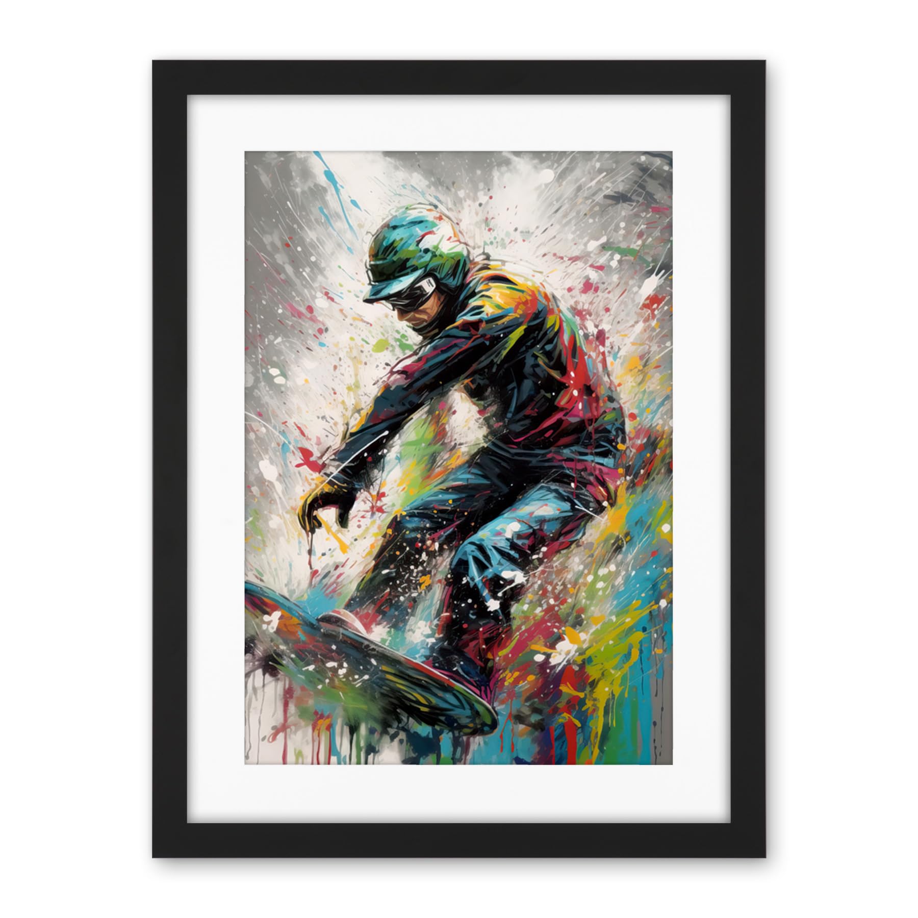 Artery8 Snowboarding Extreme Sport Athlete Paint Splat Artwork Framed Wall Art Print 18X24 Inch