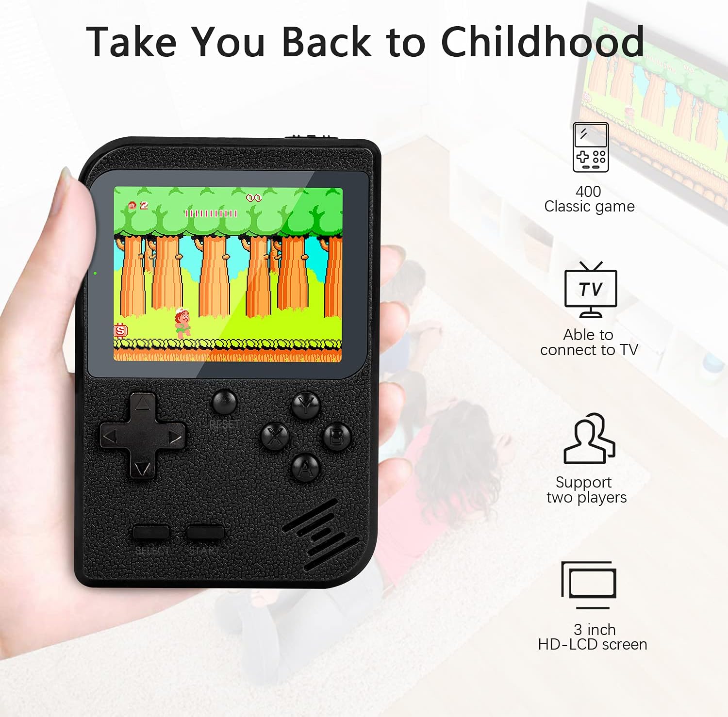 Retro Handheld Game Console with Protector Case, 400 Free Classical FC Games Support for Connecting TV & Two Players, Portable Video Game Gifts for Adults & Kids 8-12 90s Retro Toys